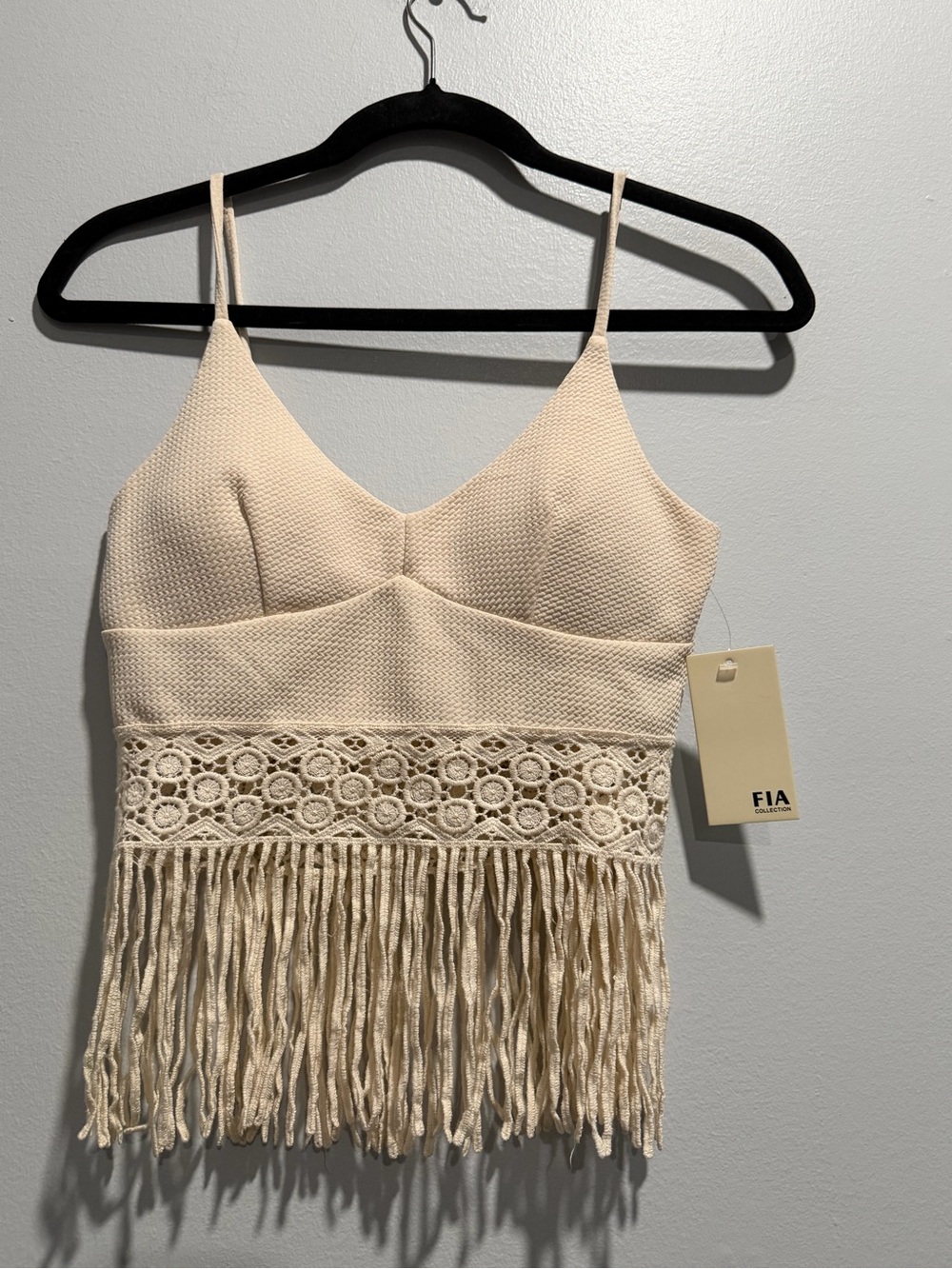 Cream Crochet Fringe V-Neck Camisole